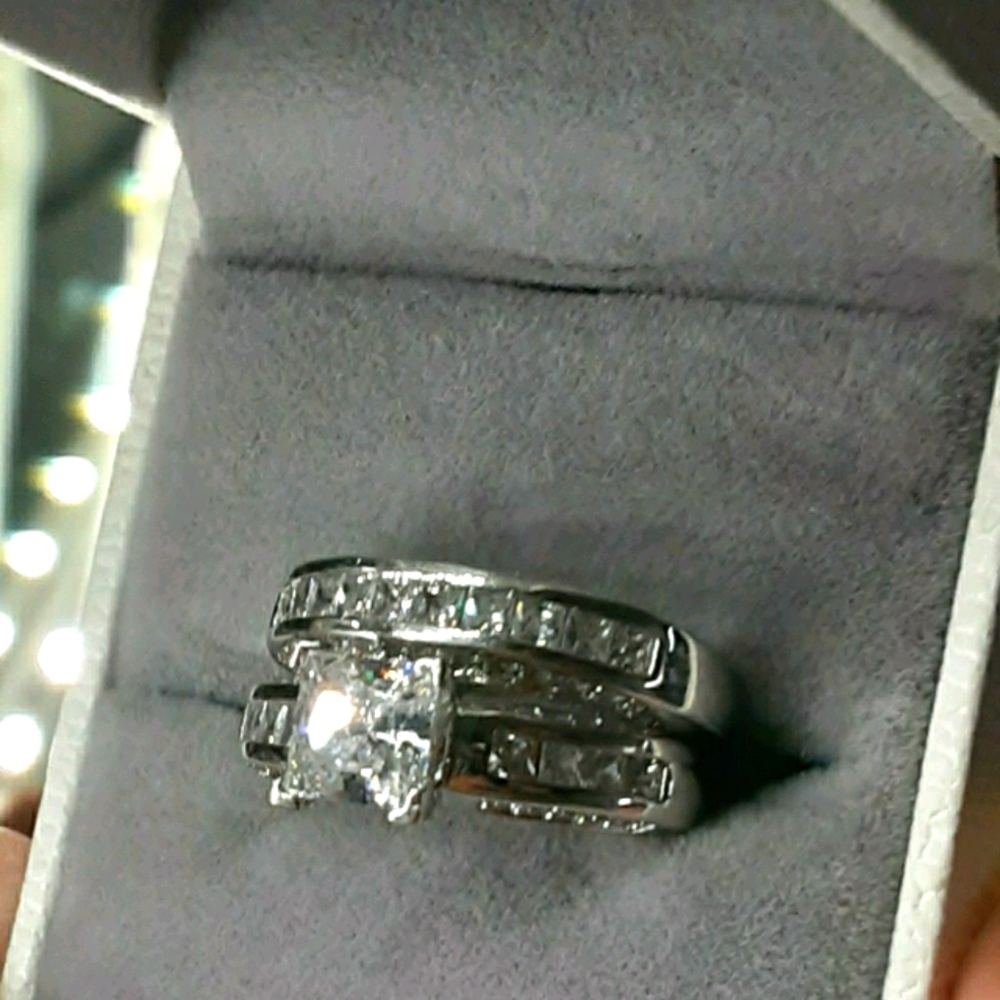 925 Sterling silver 2 piece princess cut wedding